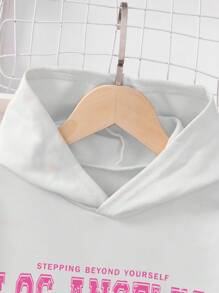 SHEIN Explorewe 2 món Tween Girls Áo hoodie in chữ và quần ống loe Bộ thể thao - Màu Hồng Tươi - Xem 3