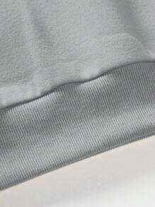 EURMUSE Men's Drop Shoulder Letter Patch Fleece Pullover Sweatshirt - Light Grey - View 3