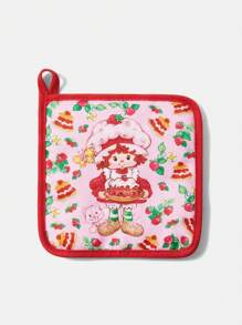Strawberry Shortcake X SHEIN 1pc Cartoon Character & Strawberry Print Ruffle Trim Heat-Resistant Placemat