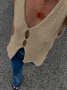 Chiquease Plain Color Fitted Sleeveless Knit Top - Khaki - View 4