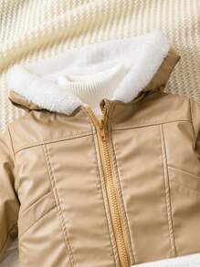 2pcs Baby Boy Thermal Lined Jacket And Casual Long Denim Pants Set - Brown - View 3