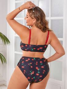 Swim Mod 大码女式樱桃印花比基尼套装，适合夏季夏日海滩 - 彩色 - 查看 2
