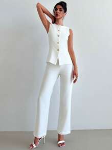 Firerie 优雅无袖背心和长裤女士套装两件套，非常适合通勤