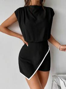 Firerie 女士卡其色翻领短款连体裤 - 黑與白 - 查看 3