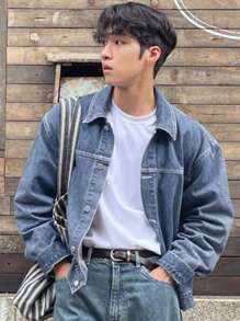 DAZY Men's Simple Button Front Long Sleeve Denim Jacket, Casual Fashion Autumn - Light Wash - View 3