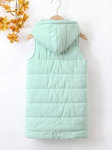 SHEIN Young Boy's Mid-Length Hooded Zip-Up Pocket Padded Coat, Suitable For Autumn & Winter, Comfortable Warm Material, Streetwear Stylish Design - Baby Blue - View 2