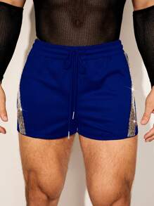 FeverCity 男士串珠织带修身短裤，夏季 - 黑色 - 查看 5