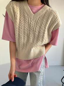 DAZY Vestă de pulover de primăvară și toamnă, ocazional, de culoare uni, tricot cablu - Caisă - Vizualizare 7