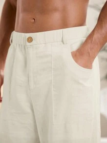 Manfinity VCAY Summer Lightweight & Breathable Casual Beach Woven White Baggy Linen Pants Men Beach Outfits