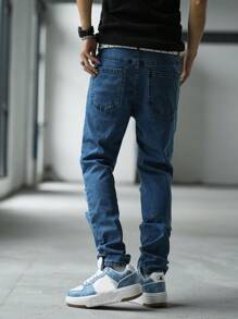 Manfinity EMRG Men Belt Loops Pockets Ripped Holes Design Fashion Jeans - Blue - View 2