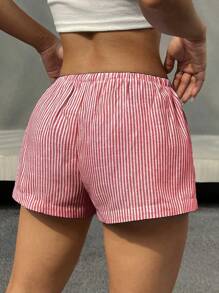 SHEIN EZwear Drawstring Striped Print Women's Casual Shorts, Summer