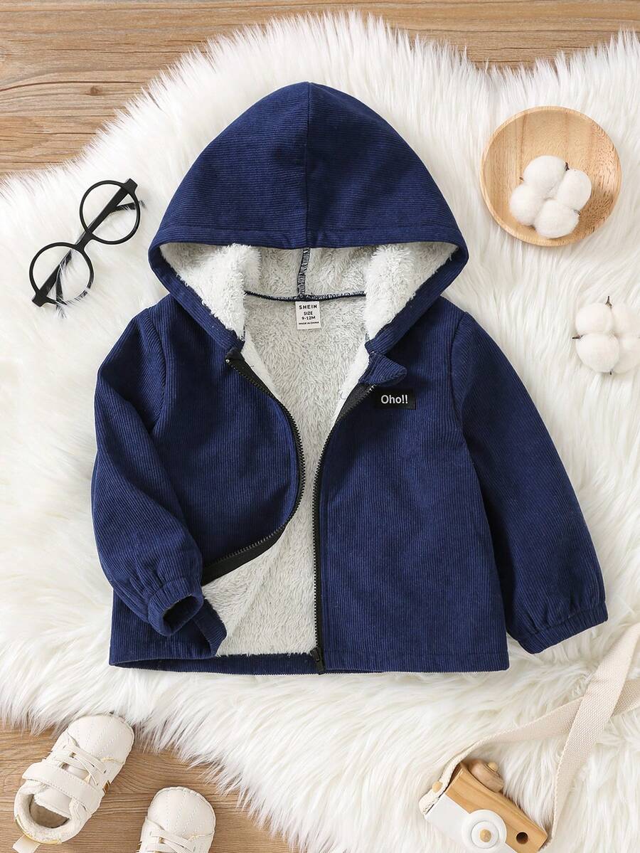 SHEIN 宝宝休闲保暖灯芯绒连帽外套，适合秋冬季外出 - 彩色 - 查看 1