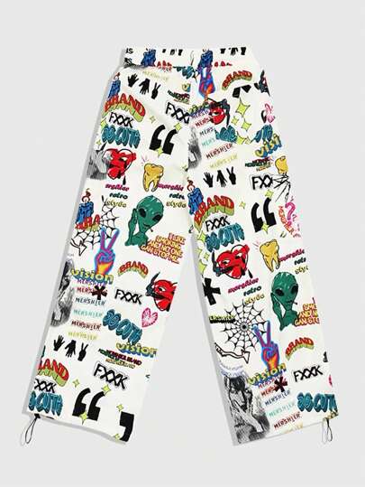 Street Life Pantalon décontracté à cordon de serrage et poches à impression totale pour hommes, école