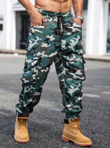 Manfinity LEGND Plus Size Men's Camouflage Print Drawstring Waist Cargo Pants - Multicolor - View 4