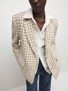 BizChic Women's Elegant Plaid Blazer Jacket For Commuting Going Out Tops - Apricot - View 1