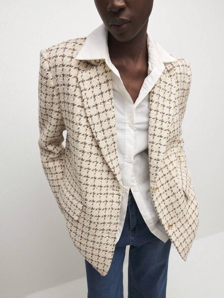 BizChic Women's Elegant Plaid Blazer Jacket For Commuting Going Out Tops - Apricot - View 1