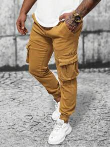 Manfinity Homme Men Casual Straight Leg Pocket Design Trousers - Coffee Brown - View 1