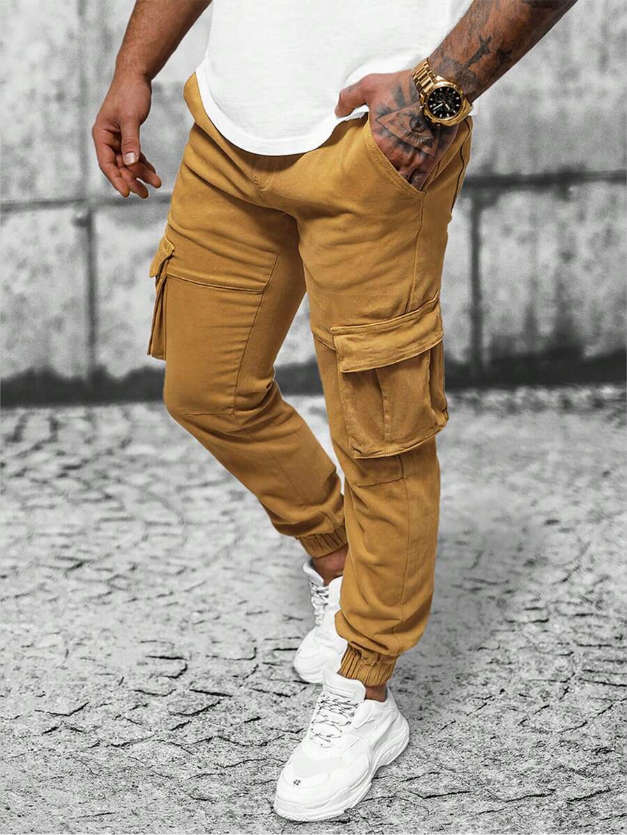 Manfinity Homme Men Casual Straight Leg Pocket Design Trousers - Coffee Brown - View 1