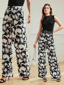 MOTF Classy CLASSY FLORAL PRINT WIDE LEG SUIT PANTS - Black - View 9