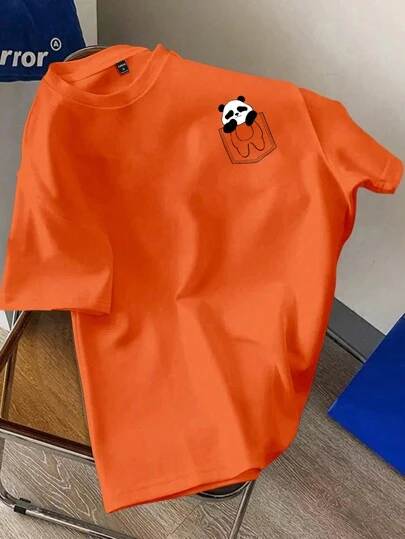 Manfinity Joysei Orange Knitted Standard Size Men's Short Sleeve Crew Neck T-Shirt