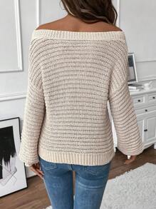 SHEIN LUNE Women's Loose Casual Bowknot Off Shoulder Knitted Sweater