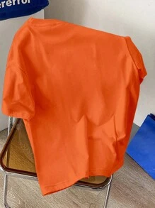 Manfinity Joysei Orange Knitted Standard Size Men's Short Sleeve Crew Neck T-Shirt - Orange - View 3