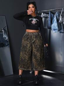 SHEIN ICON Quần jean ống rộng họa tiết da báo cỡ lớn thông thường - Nhiều màu - Xem 6