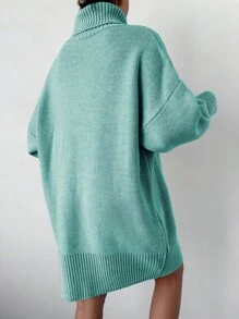 EURMUSE Turtleneck Drop Shoulder Sweater Dress