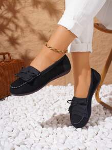 Moda arco borla fundo macio antiderrapante plus size mocassins slip-on mocassins – confortáveis, respiráveis, versáteis sapatos planos externos/internos para mulheres tamanho 43