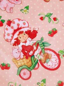 Strawberry Shortcake X SHEIN Sac fourre-tout pliable de shopping à bloc de couleurs avec personnage de dessin animé mignon et impression de fraise, et joli porte-monnaie