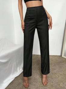 RueChic High Waist Straight Leg Pants - Black - View 5