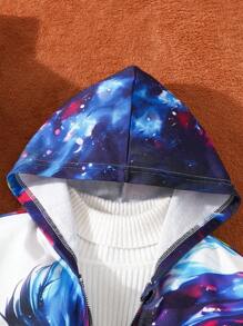 Boys' 3D Lion Rendering Printed Zippered Hooded Jacket Street Fashion Jacket - Blue and White - View 7