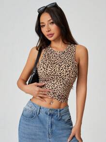 SHEIN PETITE Women's Leopard Print Tank Top - Black - View 7