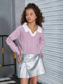 SHEIN Explorewe Girls Pink Sweater Lapel Twist Rope - Pink - View 5