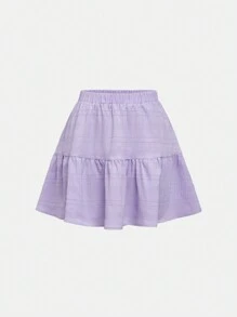 SHEIN Girlism 2 件装少女荷叶边袖上衣和 A 字下摆短裙休闲度假套装