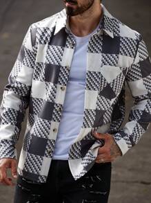 Manfinity Homme Men's Button Plaid Design Long Sleeve Daily Casual Business Elegant Charm Woolen Cloth - Light Grey - View 6