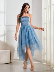 SHEIN Belle Women's Contrast Mesh Strapless Dress