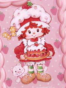 Strawberry Shortcake X SHEIN Cute Cartoon Character & Strawberry Print Ruffled Edge Pink Phone Case,Compatible With IPhone,Gift Ideas, Summer / Spring - Pink - View 6
