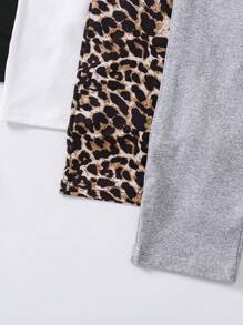 Wildeya Young Girl And Young Girl 3pcs/Set Casual Leopard Print Black, White, Gray Romper Jumpsuit, Suitable For Pairing With Jacket, Coat, Shirt, T-Shirt, Sweatshirt, Comfortable Fitting For Everyday Wear