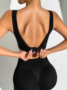 SHEIN Ladies' Solid Color Backless Tank Top And Long Pants Summer Sports Suitwomen Workout Set
