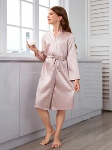 Tween Girl 3-Piece Champagne Solid Color Simple Belted Robe Pajama Set - Mommy And Me Matching Outfits (Sold Separately)
