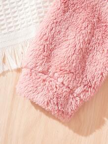 SHEIN Set de 3 piezas para niña joven que incluye cardigan de manga larga, top sin mangas y pantalones cortos informales - Rosa - Ver 6