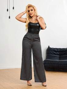 SHEIN SXY Women's Simple Minimalist Commute High-Waisted Solid Color Straight-Leg Elegant Long Pants