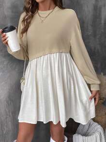 SHEIN LUNE 休闲撞色圆领长袖连衣裙
