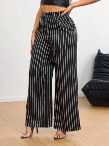 SHEIN SXY Women's Simple Minimalist Commute High-Waisted Solid Color Straight-Leg Elegant Long Pants