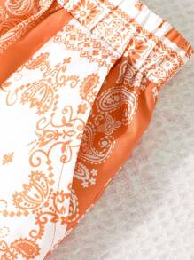 Bộ 2 chiếc/Bộ Áo khoác cổ khóa kéo họa tiết Paisley thường ngày cho bé gái tuổi teen & Quần ống côn thời trang có túi cho trang phục dạo phố - trái cam - Xem 5