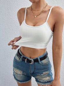 女士纯色细肩带简约休闲背心 - 彩色 - 查看 7