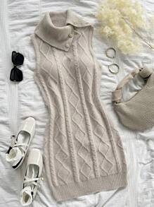 Soleia 女式无袖纹理高领修身毛衣连衣裙，适合休闲装，秋冬季