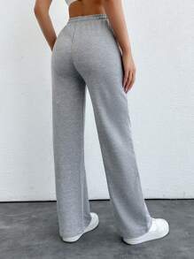 EURMUSE Solid Color Straight Leg Sweatpants - Light Grey - View 2