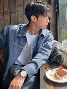 DAZY Men's Simple Button Front Long Sleeve Denim Jacket, Casual Fashion Autumn - Light Wash - View 6